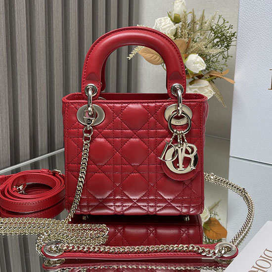 Mini Lady Dior Lambskin Bag Red MD0505